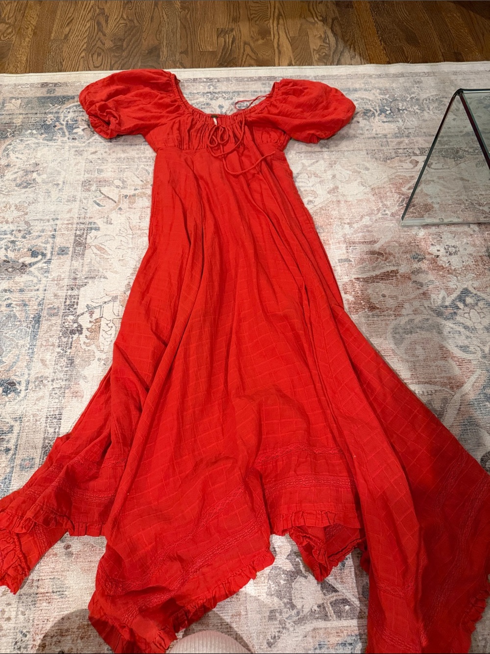 Free People Red Puff-Sleeve Maxi Dress